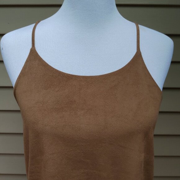 Stella Luce Brown Cami Blouse Layered Faux Suede Look Racerback Solid - Picture 4 of 12